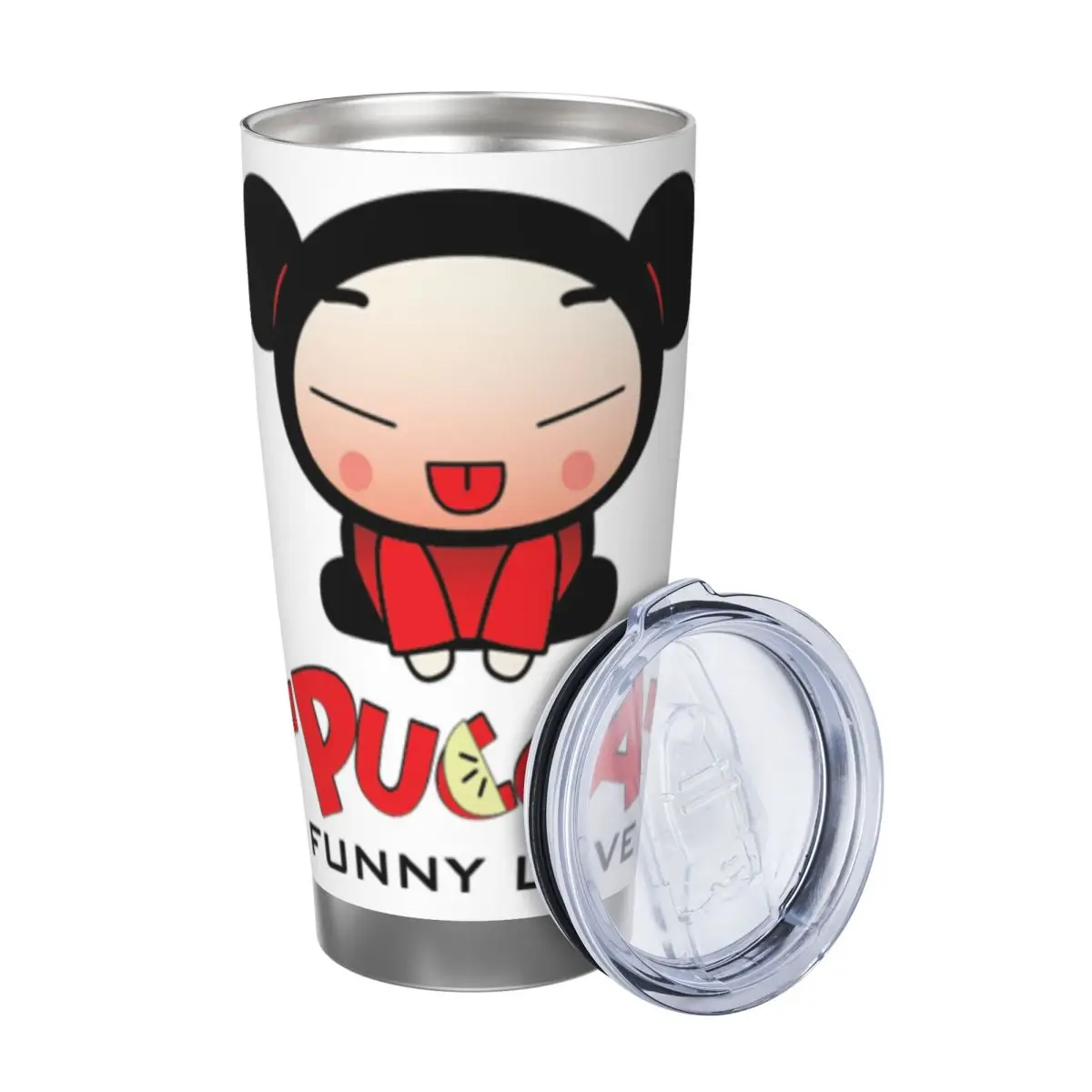 Cute Cartoon Pucca 20oz Stainless Steel Car Mug Straw Thermal Iced Travel Cup Vacuum Insulated Coffee Hot Cup