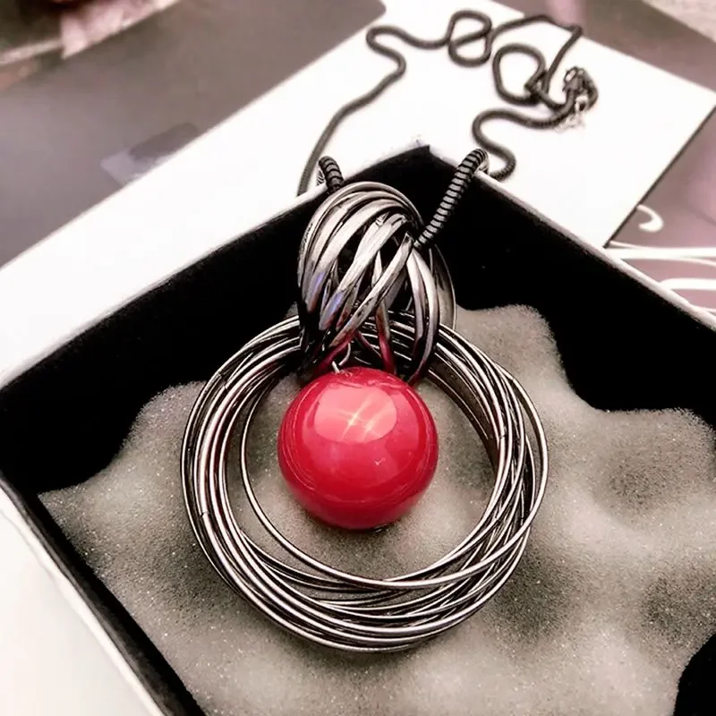 Ocean Red White Pearl Ball Pendant Long Circles Simulated Women Black Chain Necklace Fashion Jewelry Accessories