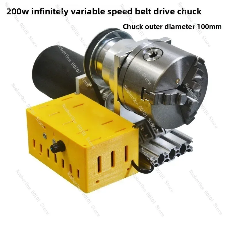 200W Stepless Speed Mini Lathe, Belt Drive with 100mm OD Chuck, High Precision Low Noise Machine for Polishing & Grinding
