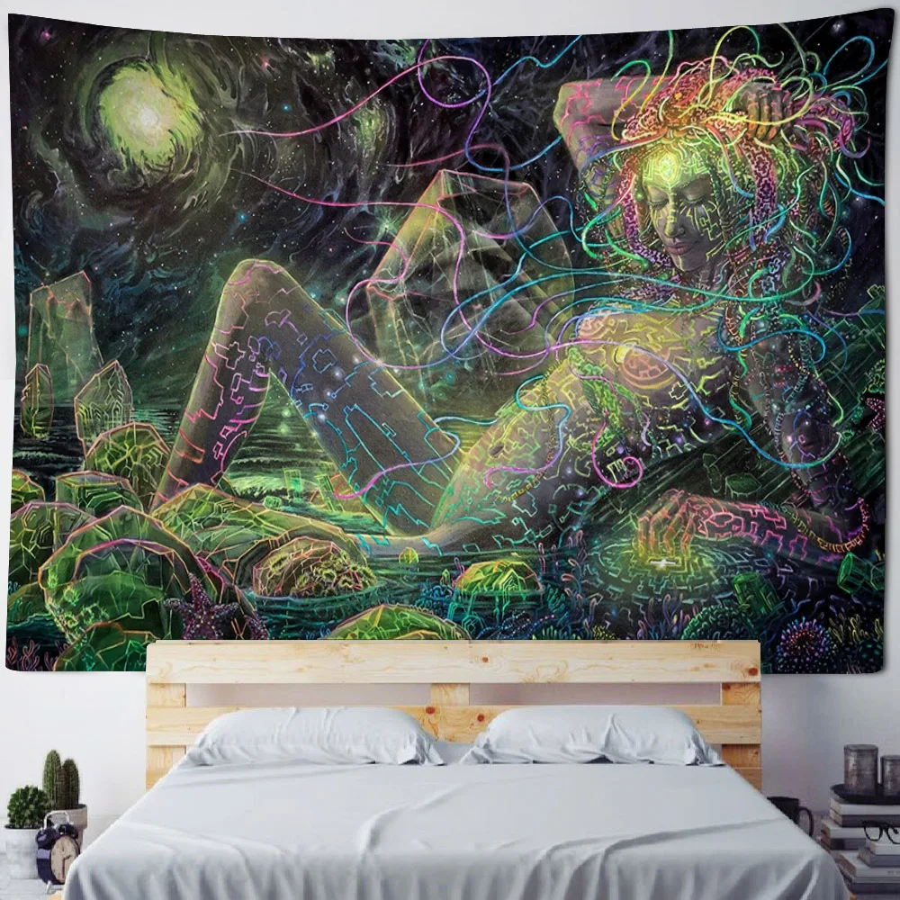 

Hippie wall hanging tapestry, fantasy art girl, mystery, Kawaii room decoration, yoga blanket, picnic carpet, bed sheets