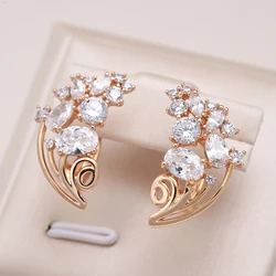 Kinel Fashion Natural Zircon Earrings Women 585 Rose Gold Color Banquet Symmetry Flower Earrings Statement Jewelry Crystal Gift
