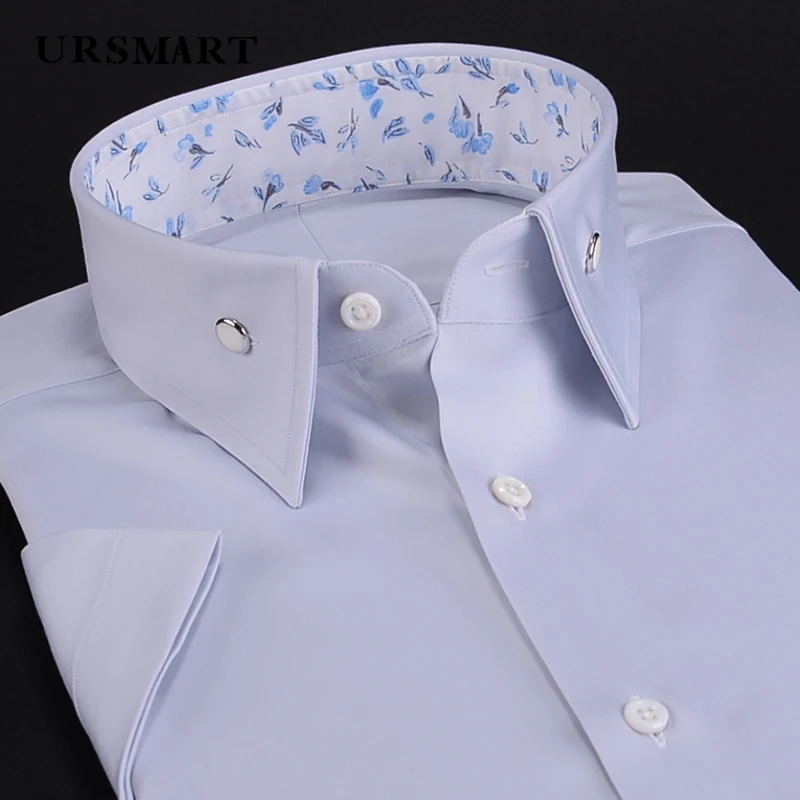 Men's Classic Small Pointed Neck Short-Sleeved Shirt - 100% Cotton Slim Fit Custom Business Work Shirt for Summer