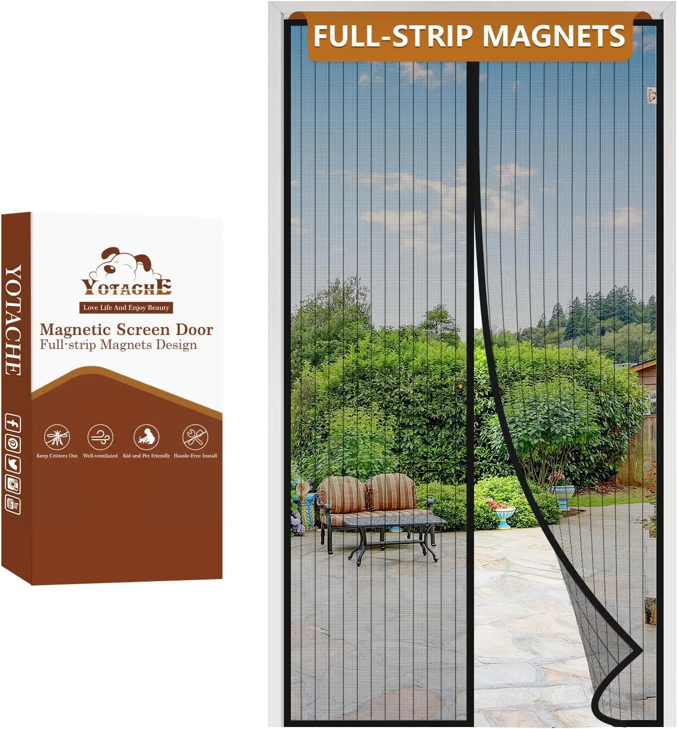 

Magnetic Screen Door Fits 36x96 Inch Doors, Screen Size 38"x97", Reinforced Screen Mesh with Full Strip Magnets Front/Back Pa
