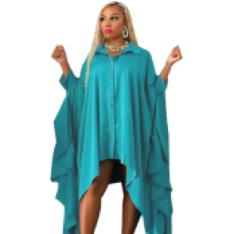 여성을위한 아프리카 의류 L-4XL 여름 아프리카 3/4 슬리브 폴리 에스터 블랙 화이트 블루 플러스 사이즈 긴 셔츠 아프리카 의류