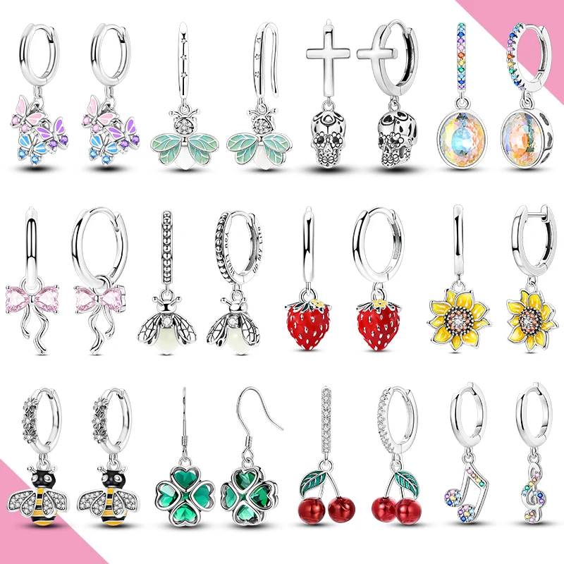 925 Sterling Silver Earrings For Women Firefly Strawberry Bow Butterfly Eardrop Party Wedding Fine Jewelry Gift