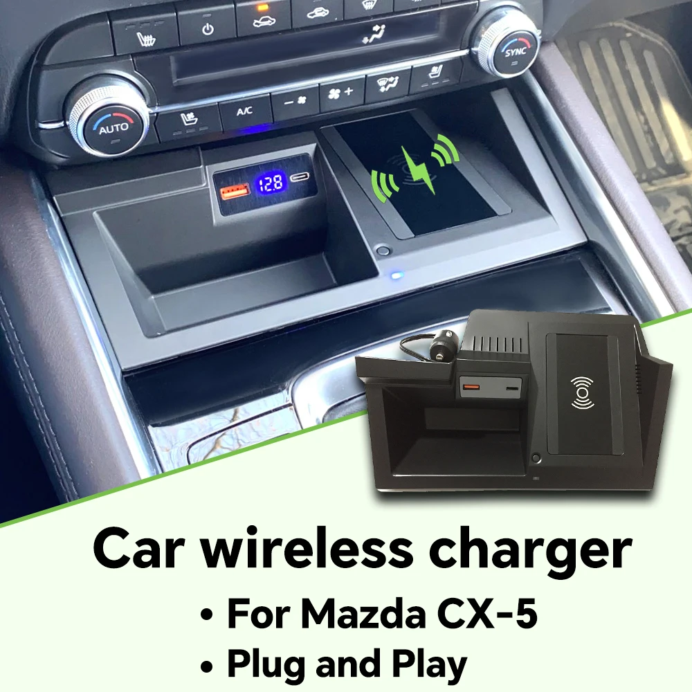 

15w Wireless Charger For Mazda CX-5 CX5 2017 2018 2019 2020 2021 Fast charging pad phone holder car storage box interior tuning