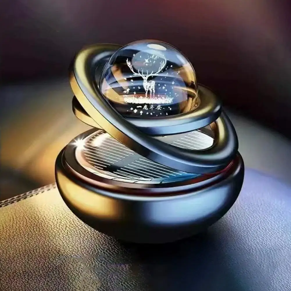 Solar Aromatherapy Ornaments Car Double Suspended Crystal Ball Rotating Aromatherapy Perfume Ornaments For Home Car Decoration