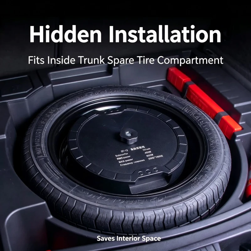 For 12 Inch Spare Tire Active Car Subwoofer With Built-in Amplifier, Hidden Trunk Car Audio Bass Woofer For 12V Vehicle