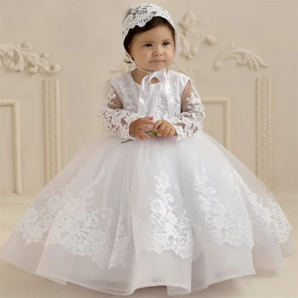 Customized Elegant Flower Girl Wedding Dress Appliques Lace with Bow Princess Birthday Party First Communion Baptism Ball Gown