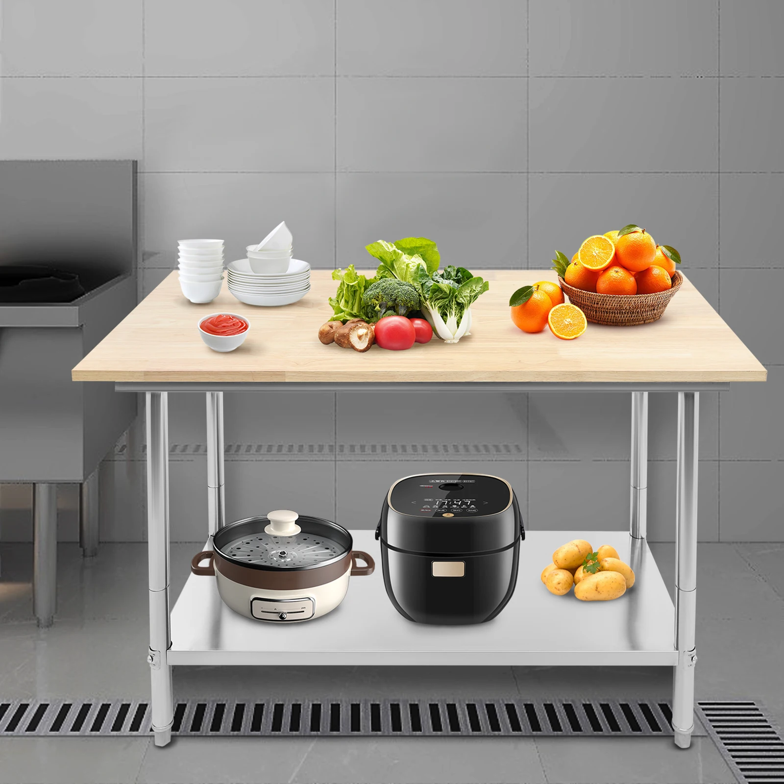 48*24*33.46인치 조절 가능한 주방 작업대 상업용 케이터링 테이블 작업대 스테인리스 스틸 1102.31파운드 레스토랑 차고