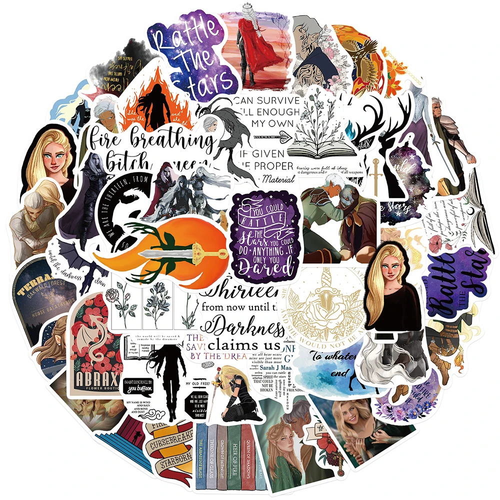 10/30/50pcs Fantasy Novels Throne of Glass Graffiti Stickers Popular Cartoon Decals DIY Luggage Journal Notebook Classic Sticker