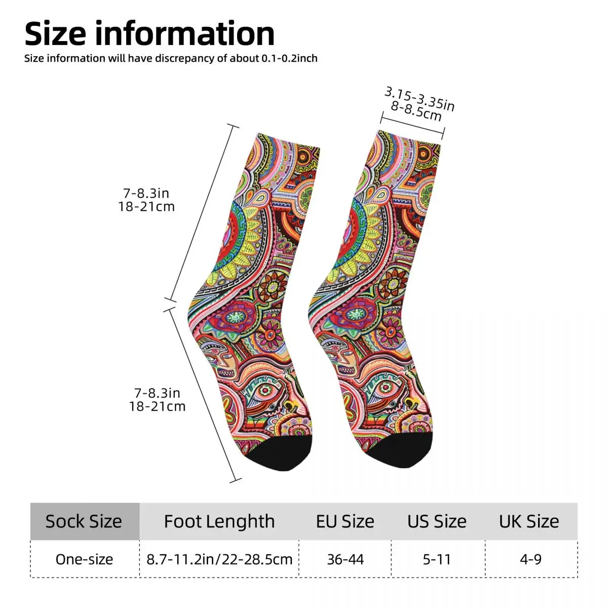 Psychedelic Pattern Hypogognia Men's Socks Vintage Harajuku Street Style Novelty Pattern Crew Sock