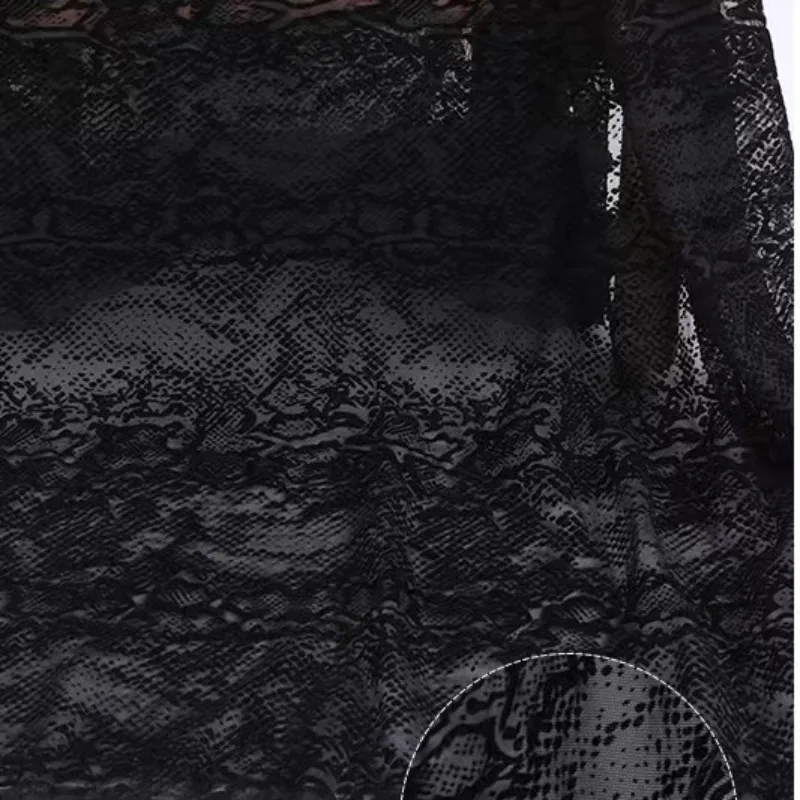 Black Stretchy Flocking Mesh Fabric African Tulle Lace Fabrics Brocade Burnout Velvet Cloth for Sewing Underwear Clothing Dress