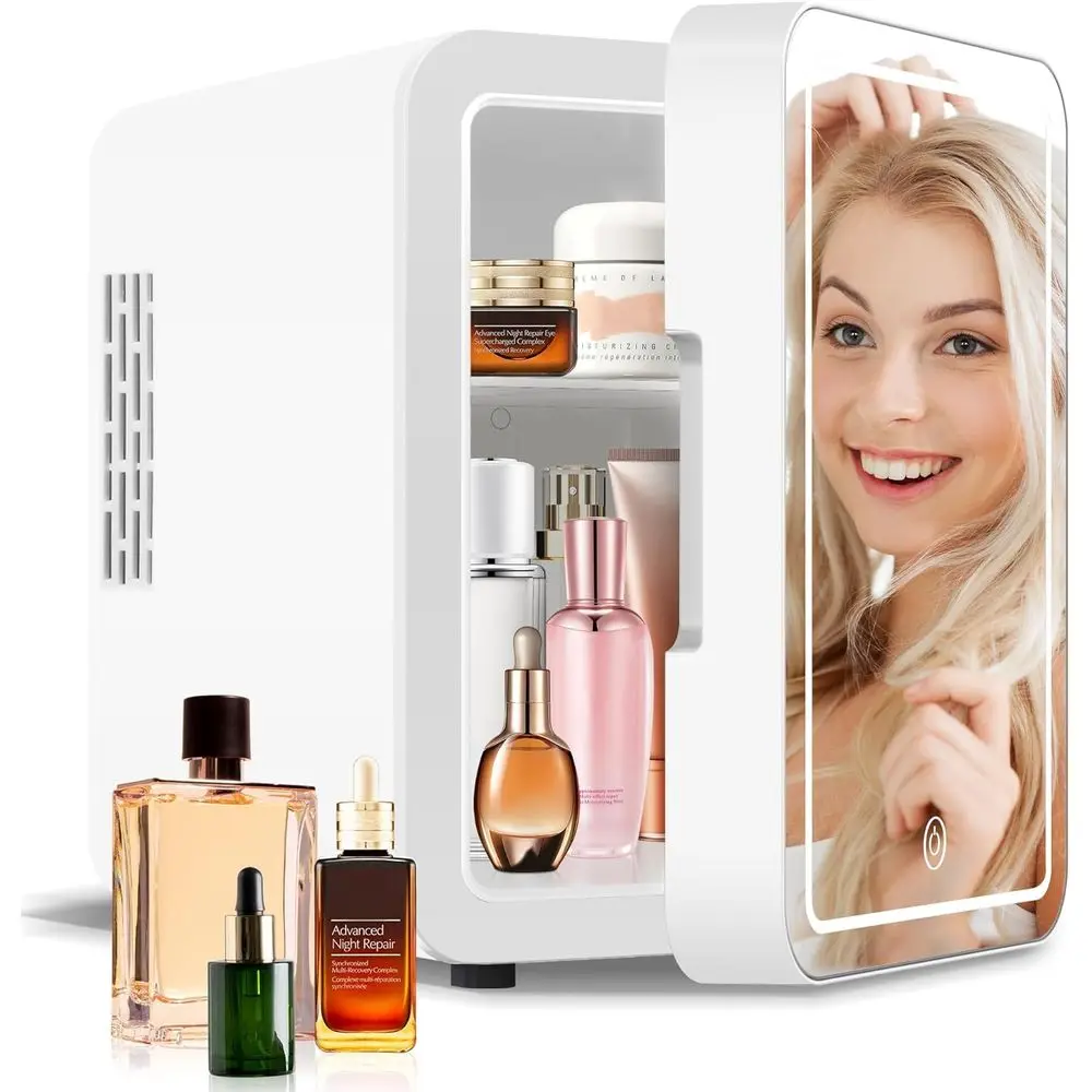 

Портативный мини-холодильник для ухода за кожей, 4-литровый термоэлектрический холодильник для косметики с зеркальной дверцей и регулировкой освещения