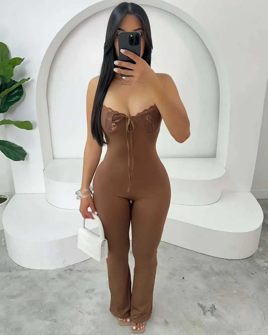 

Женские длинные комбинезоны без бретелек с кружевным бантом без рукавов для девочек, лето 2021, сексуальные наряды, цельный комбинезон для вечеринок в ночном клубе