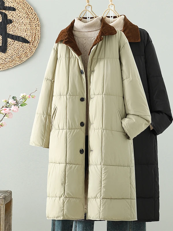 

Women's Cotton Jaet Collar Thiened Winter Coat Long Sve Single Button Mid-Length Loose Fit Casual Sle Spring Autumn