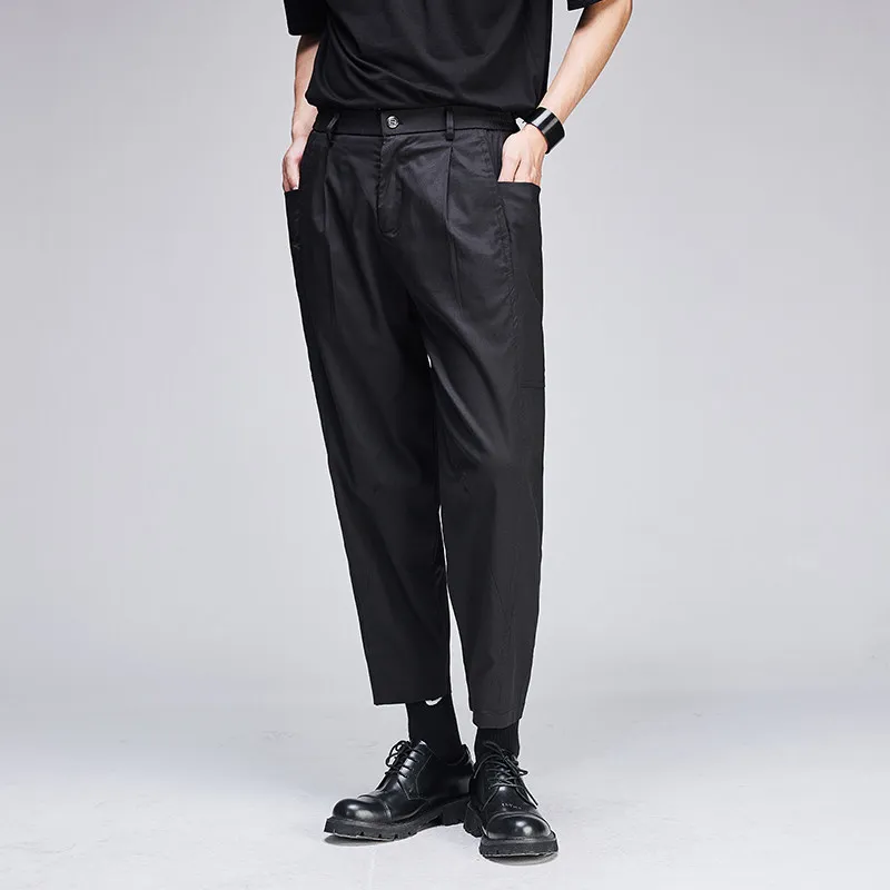 High Quality Blended Cut Thin Material Hong Style Fashion Solid Color Nine Points British Wild Tapered Casual Pants