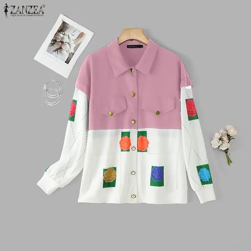 

ZANZEA Fashion Women Long Sleeve Shirt Casual Long Sleeve Floral Print Blouse 2026 Autumn Pockets Elegant Work Tops Blusas Femme