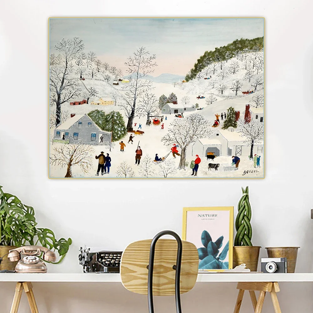 Anna Mary Robertson Grandma Moses《Sugaring time》Canvas Oil Painting Artwork Aesthetic Picture Wall Hanging Decor Home Decoration