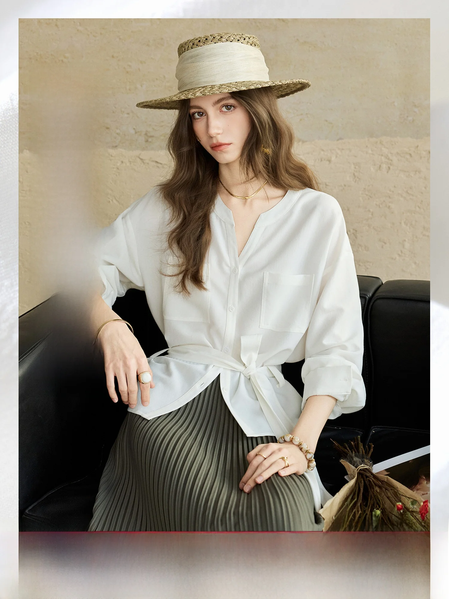 

Женская легкая роскошная блузка для ранней весны, омолаживающая, модная, для повседневной носки, свободного кроя, с длинным рукавом