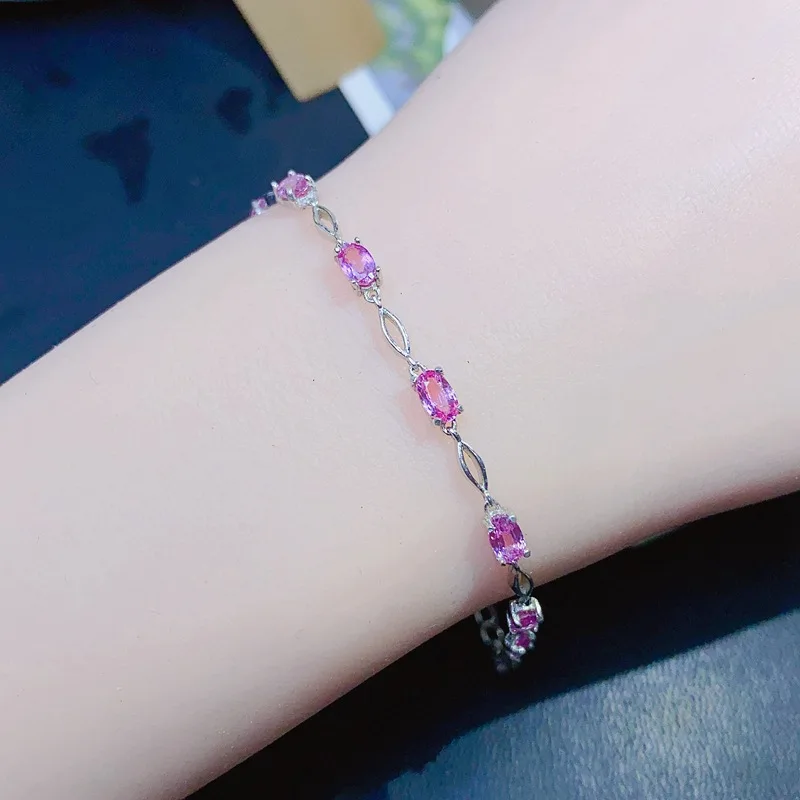 

Браслет из натурального розового сапфира, серебро Padparadscha 925 пробы с сертификацией, ювелирные изделия из драгоценных камней лотоса