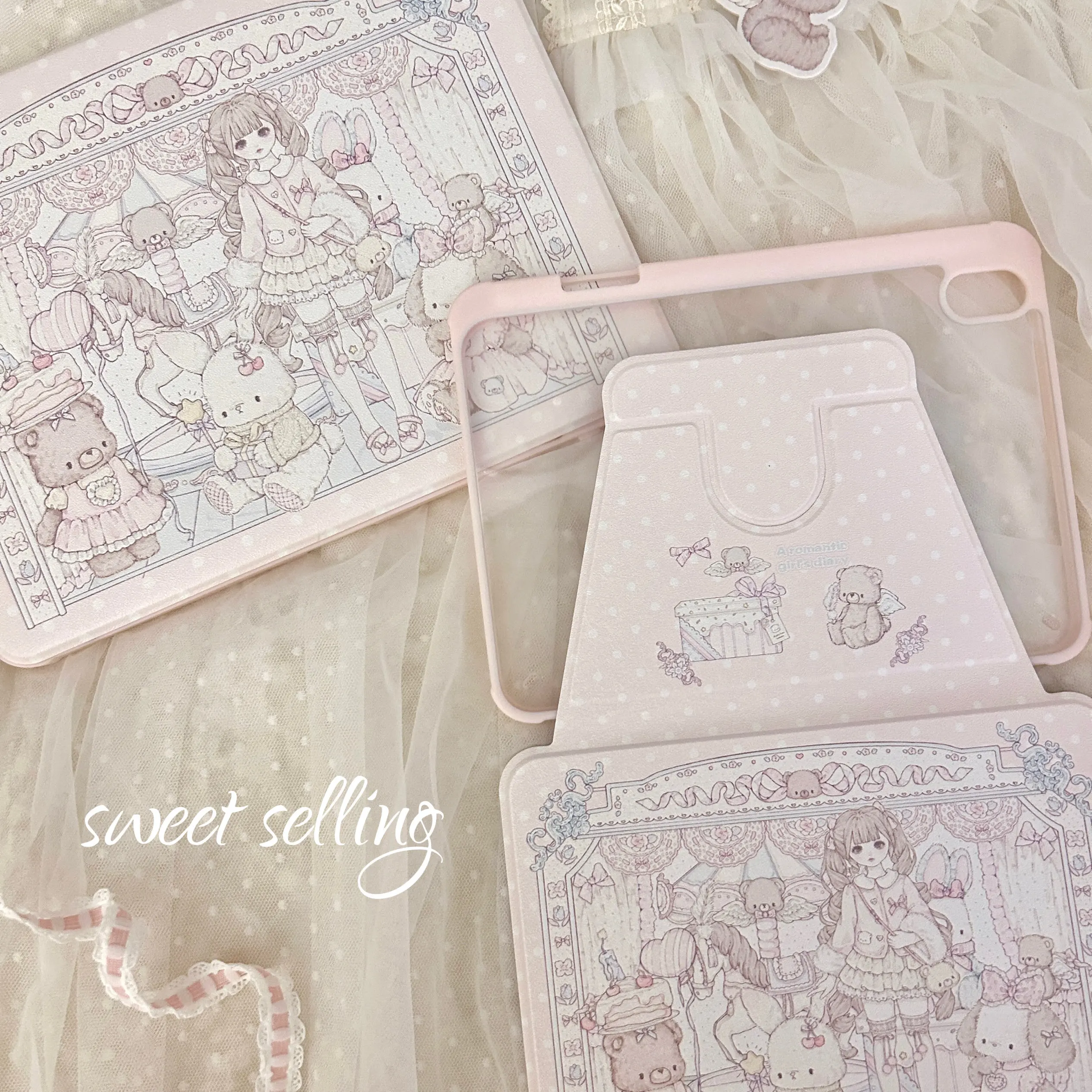 Korea ins Girl Pink Sweet Park Tablet Case For iPad Pro 11 13 M2 M4 M3 10.2 5/6th 7/8/9/10/11th Mini 6 7 Air 3 4 5 6 Stand Cover