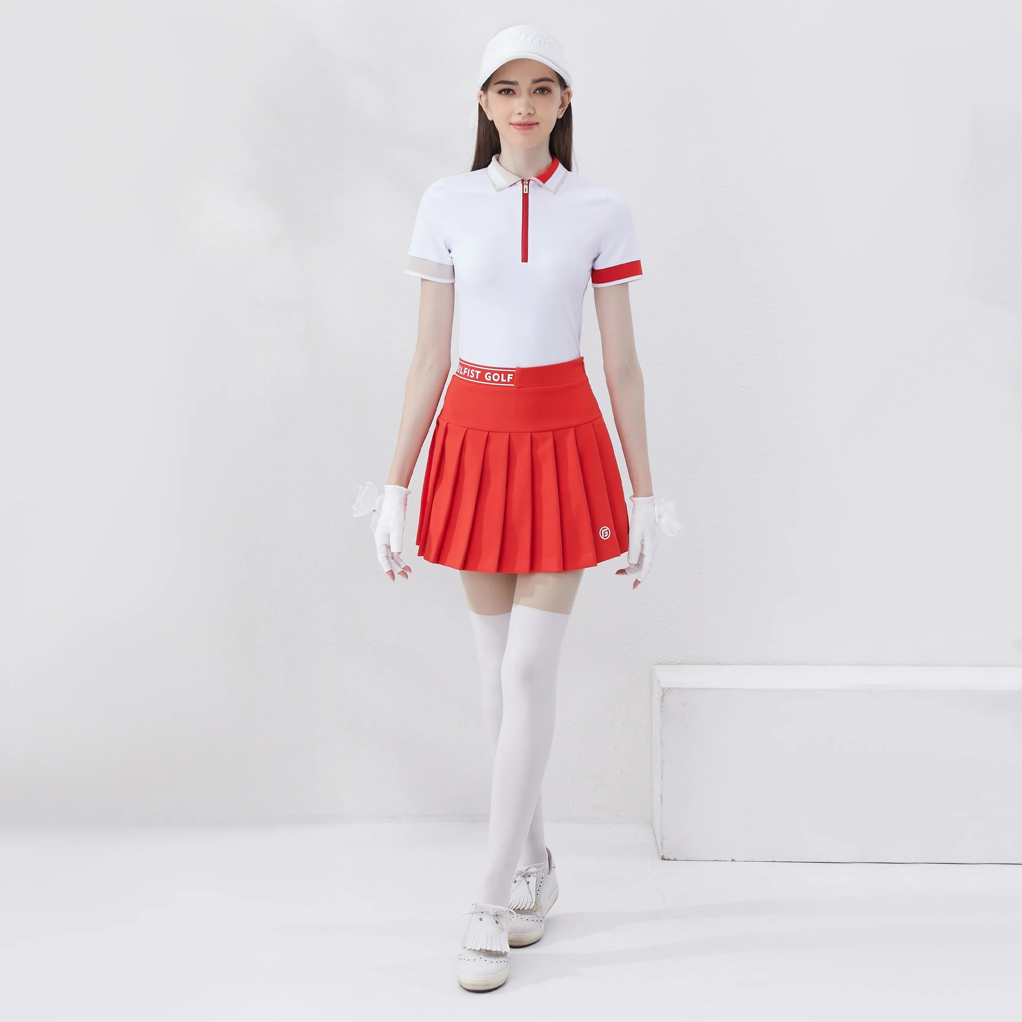 Golfista Golf Damska letnia koszulka polo z zamkiem błyskawicznym Slim Fit Rozciągliwa, szybkoschnąca damska koszulka tenisowa Plisowana spódnica