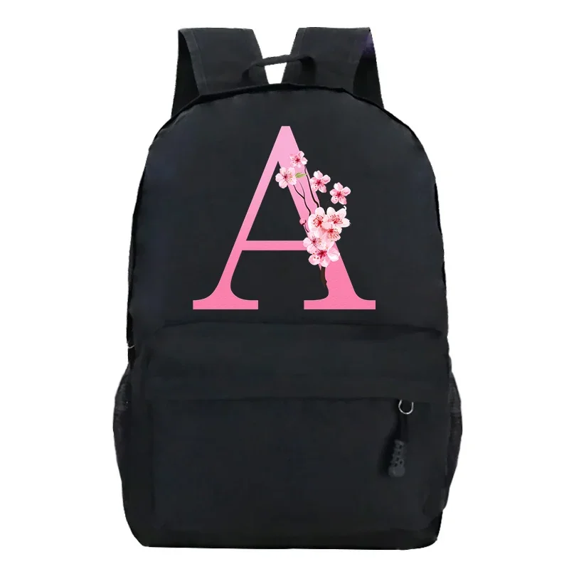 Letter M Design Bags Fpr Girls Backpack Cherry Blossom Kawaii Backpack Bags A-Z 26 Alphabet Pink Sakura Children's School Bag