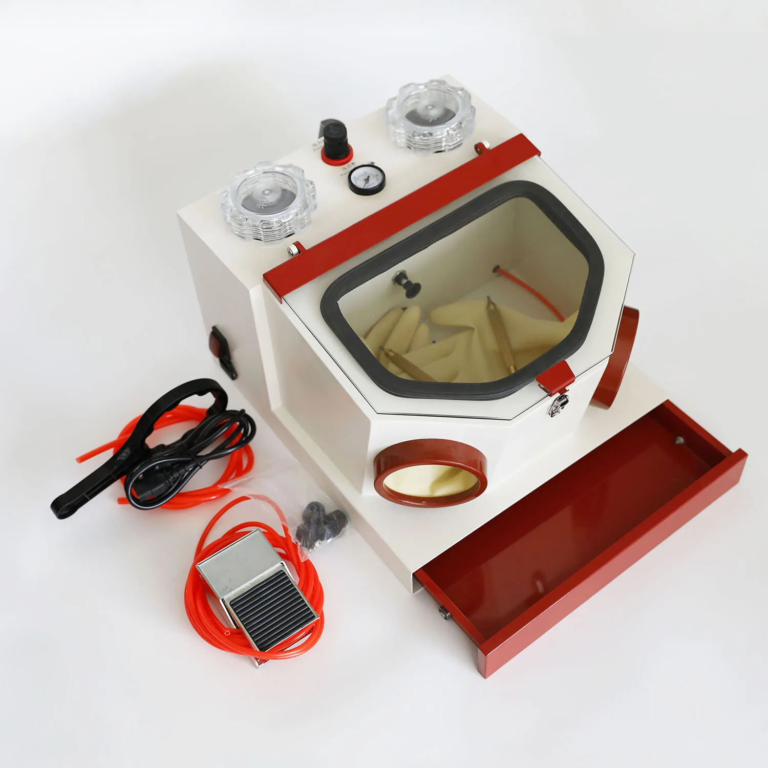 Dental Lab Sandblaster Jewelry Sandblasting Machine + 2 Pens Handpiece + drawer Air Prophy Polisher Dust Collector