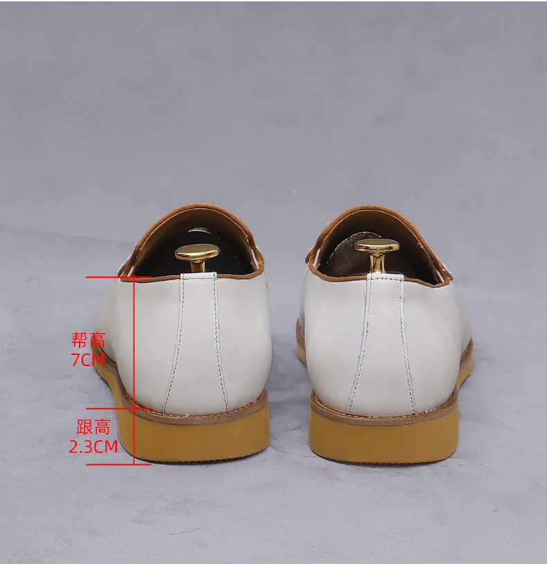 Men's Two-Tone Loafers Calf Hair Leather Combination Cross Stitch Insole Lightweight Rubber Sole White Brown Smart Casual Shoes