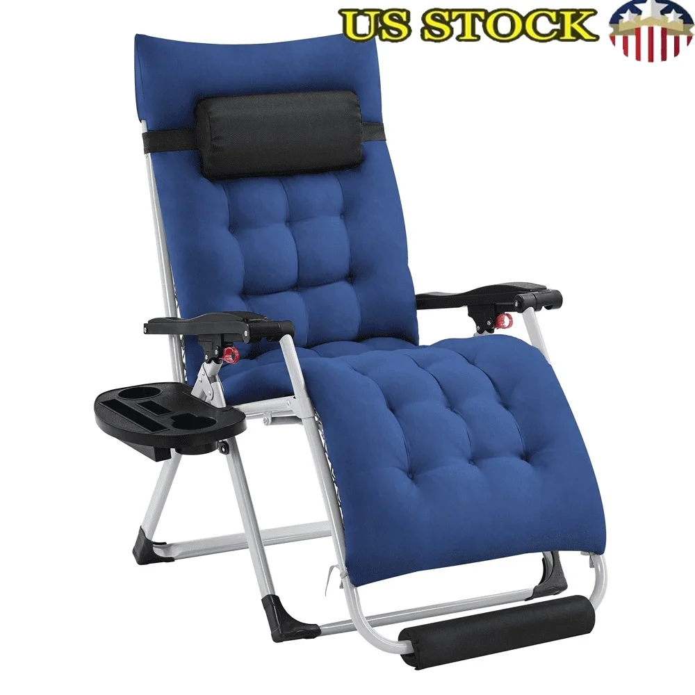 

26in Folding Zero Gravity Recliner Outdoor with Cotton-padded Mattress Adaptive Reclining System Napping Reading Fishing BBQ