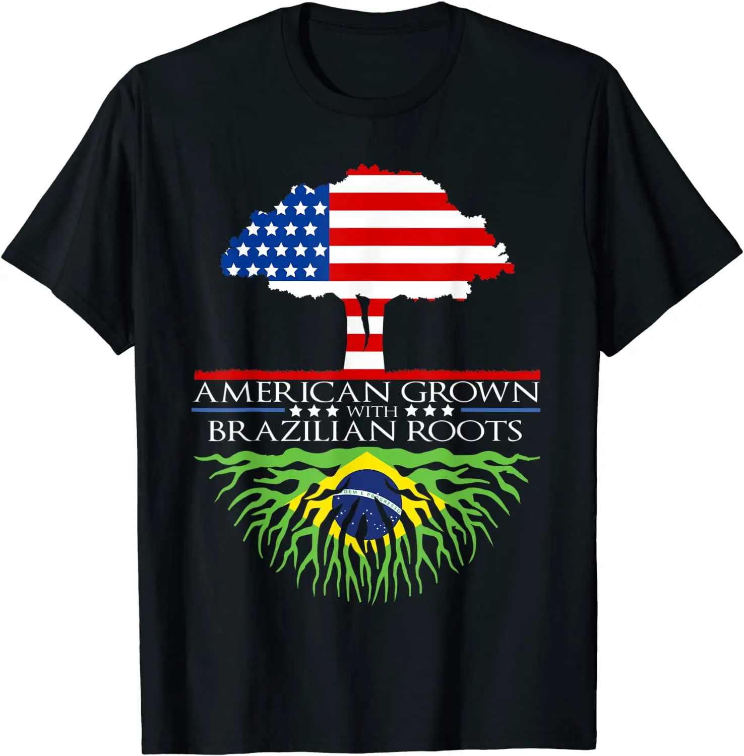 Brazilian Roots American Grown Tree Flag USA Brazil Men T-Shirt Short Casual 100% COTTON O-Neck Tshirt