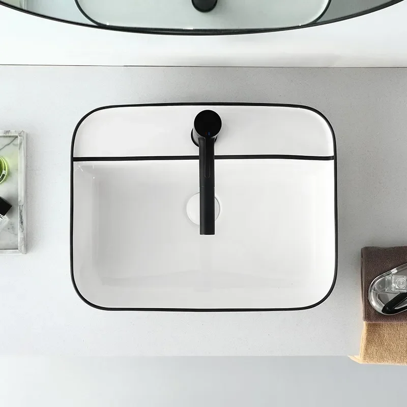 

Premium Nordic platform basin black edge ceramic art wash basin