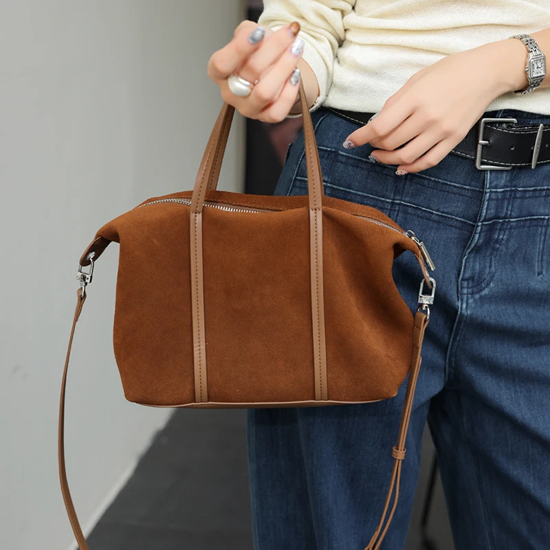 Women's Bag Genuine Leather Handbag Luxury Designers Matte Suede Cowhide Large Capacity Female Commuter Handbill Crossbody Bags