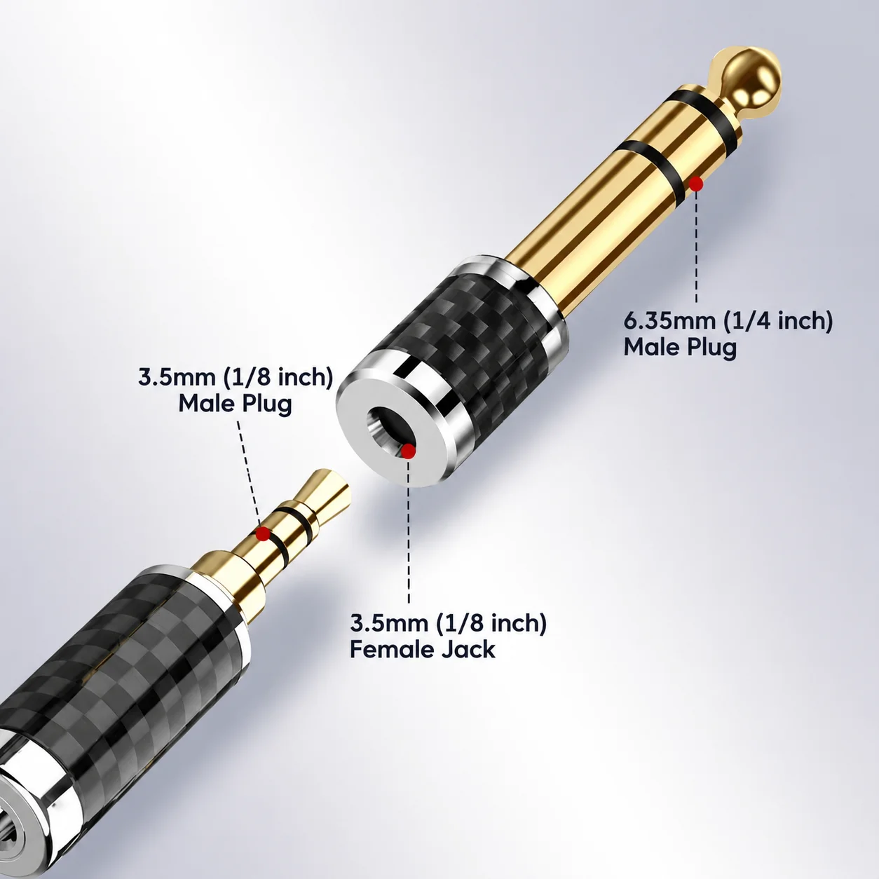 6.5mm Male to 3.5mm Female Stereo Audio Adapter for Headphones, Amplifiers and Guitars