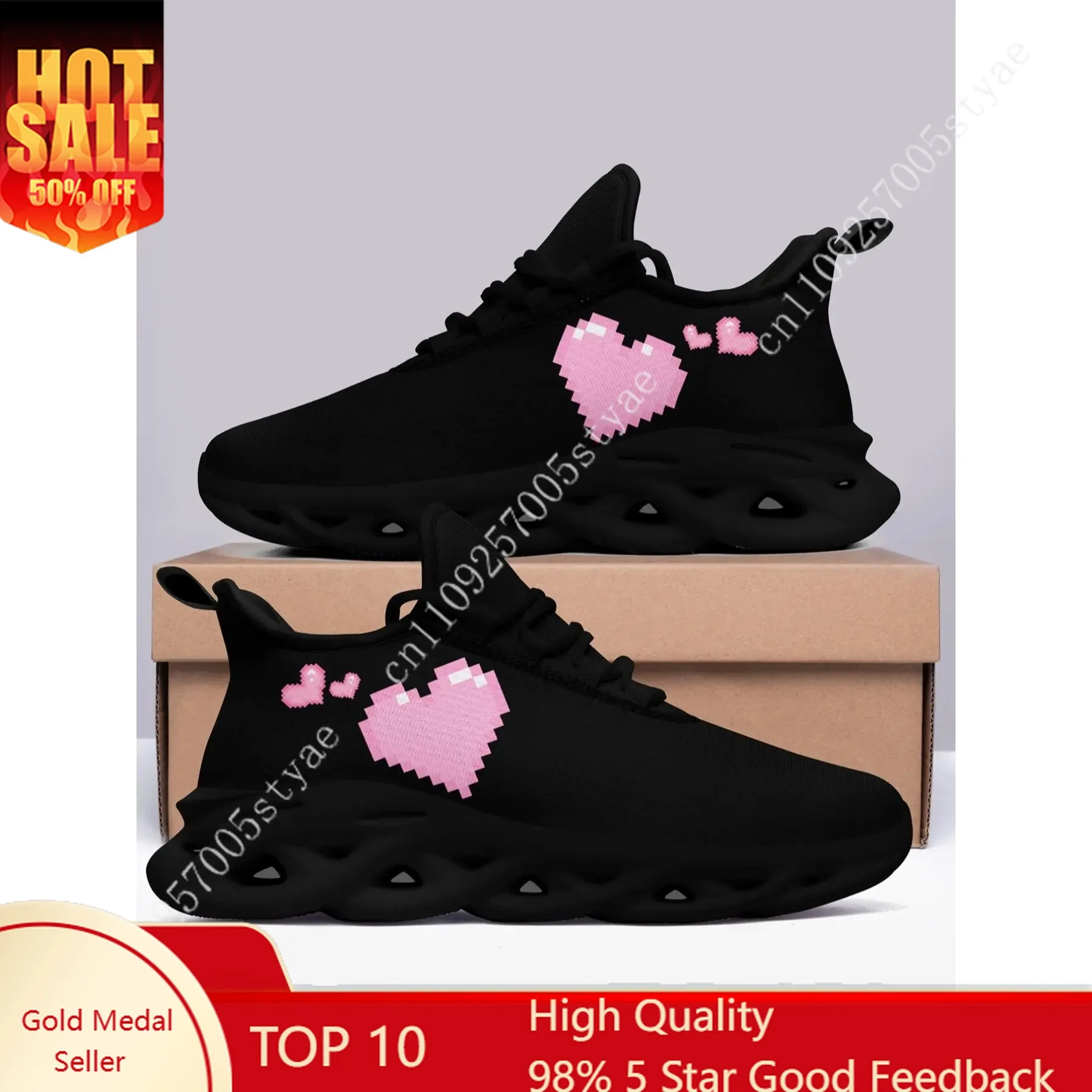 

Women's Fashionable Heart Design Low Top Sneakers, Casual Comfortable Sports Running Shoes, Female All-match Round Toe Chunky Sn