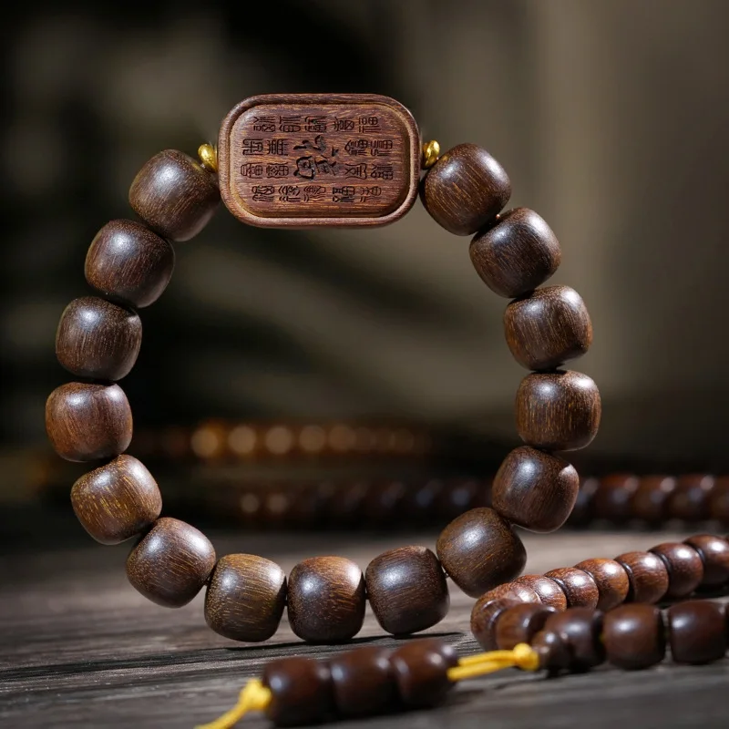 Vietnamese Golden Star Tribute Wood Prayer Bead Bracelet Irregular Straight Cut Unisex Rosary Collectible Jewelry Holiday Gift