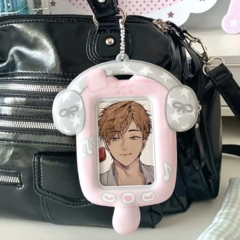 

Корейская милая мультяшная гарнитура с котом, держатель для карт из ПВХ, KPOP Idol, 3-дюймовая защита для фотокарт, кавайная девичья подвеска для рюкзака, сумка Ita