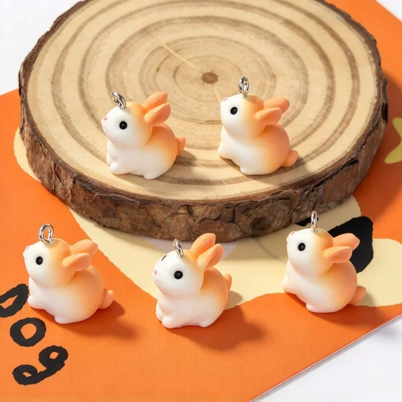 10pcs Cartoon Easter Bunny Resin Charms Cute Small Rabbit Animal Pendant For Jewelry Making DIY Necklace Earring Accessories
