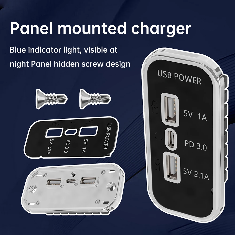 

3-port 35.5W PD fast charging USB+Type-C charger socket 12/24V power adapter socket supports PD3.0 QC3.0 FCP AFC