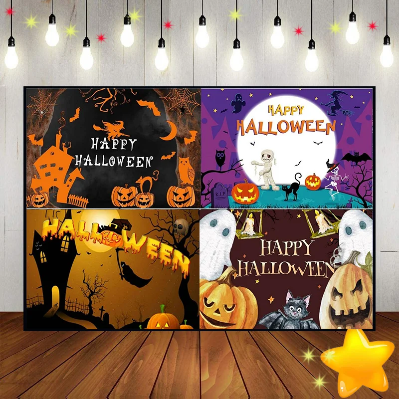 Halloween Photography Backdrops Background Banner Birthday Decoration Goblin Custom Backdrop Dense Fog Ancient Trees Photo Night