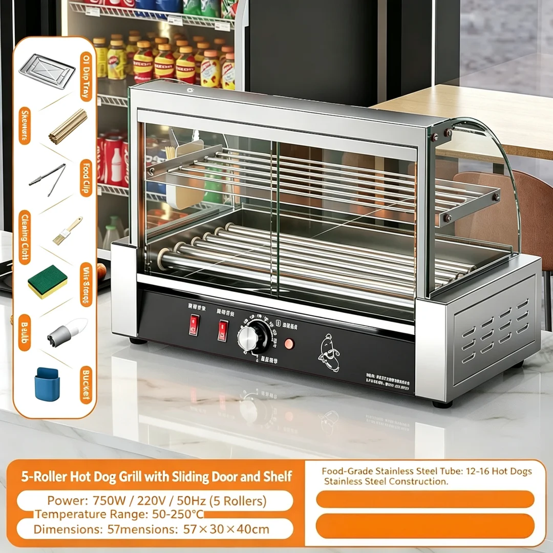 Commercial Mini Hot Dog Roller Grill Automatic Sausage Roaster Household Tabletop Electric Ham Sausage Baking Machine