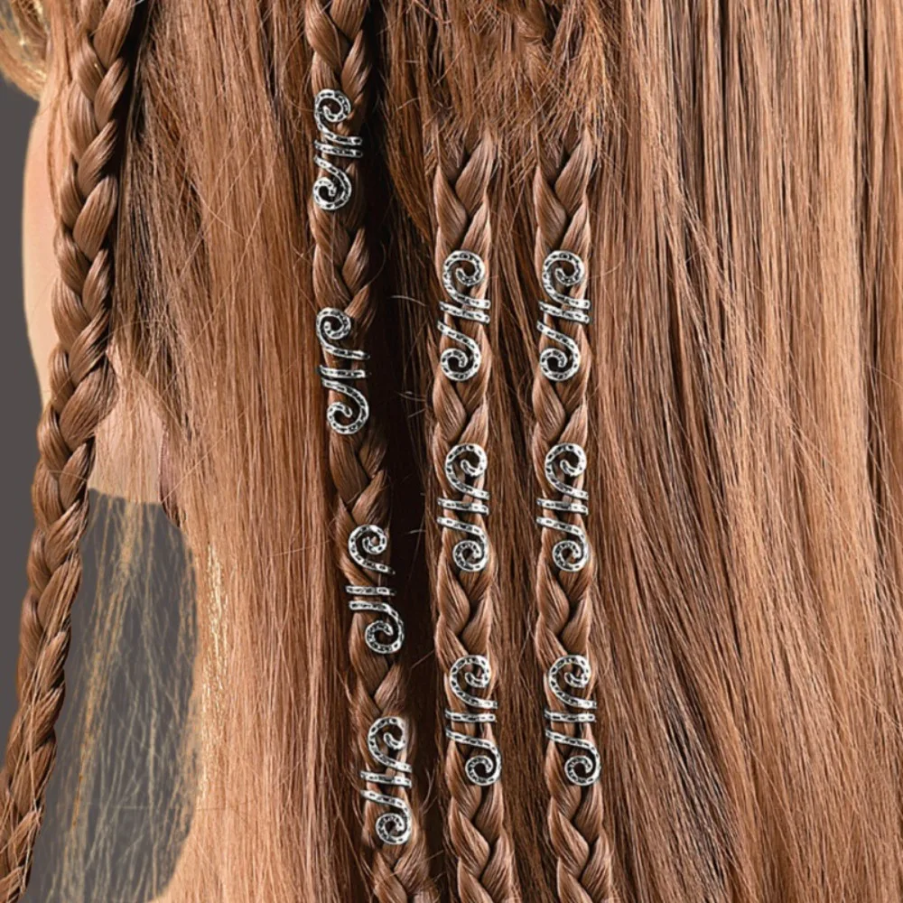 24Pcs Viking Spiral Hollow Out Hair Ring Hair Braiding Metal Cuff Clips Dreadlocks Beads Adjustable Dirty Braids
