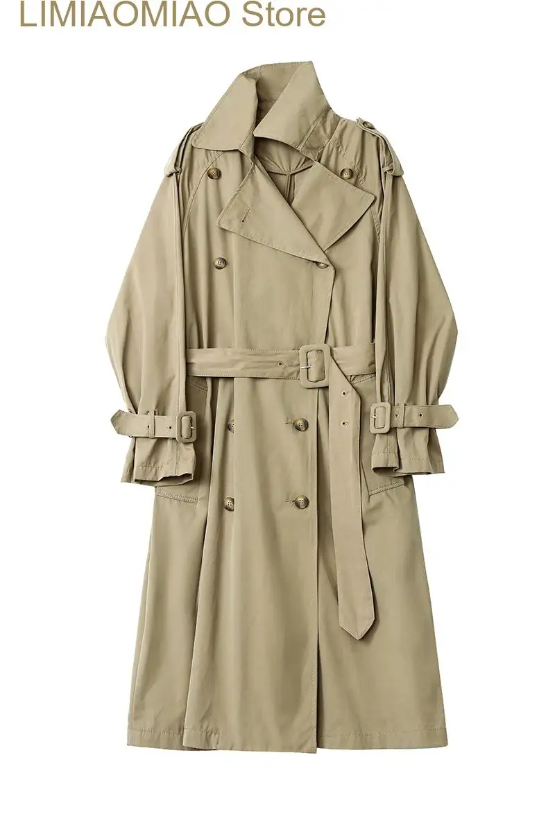 

New Spring and Autumn classic women's double button trench coat, trench jacket, vintage medium long coat, with belt