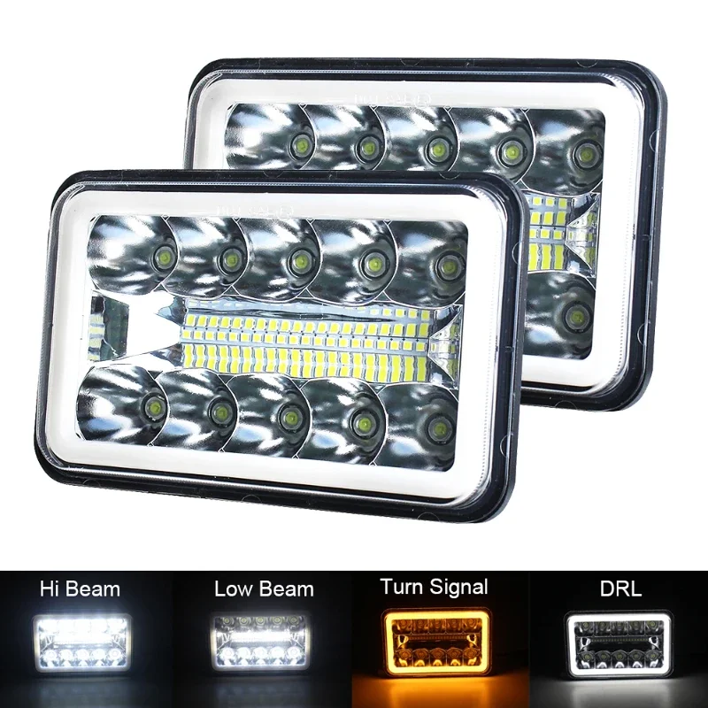 NEW Design Square Led Driving Lamp Amber DRL Rectangular 24V 12V 4x6 inch Led Headlights Conversion For Truck