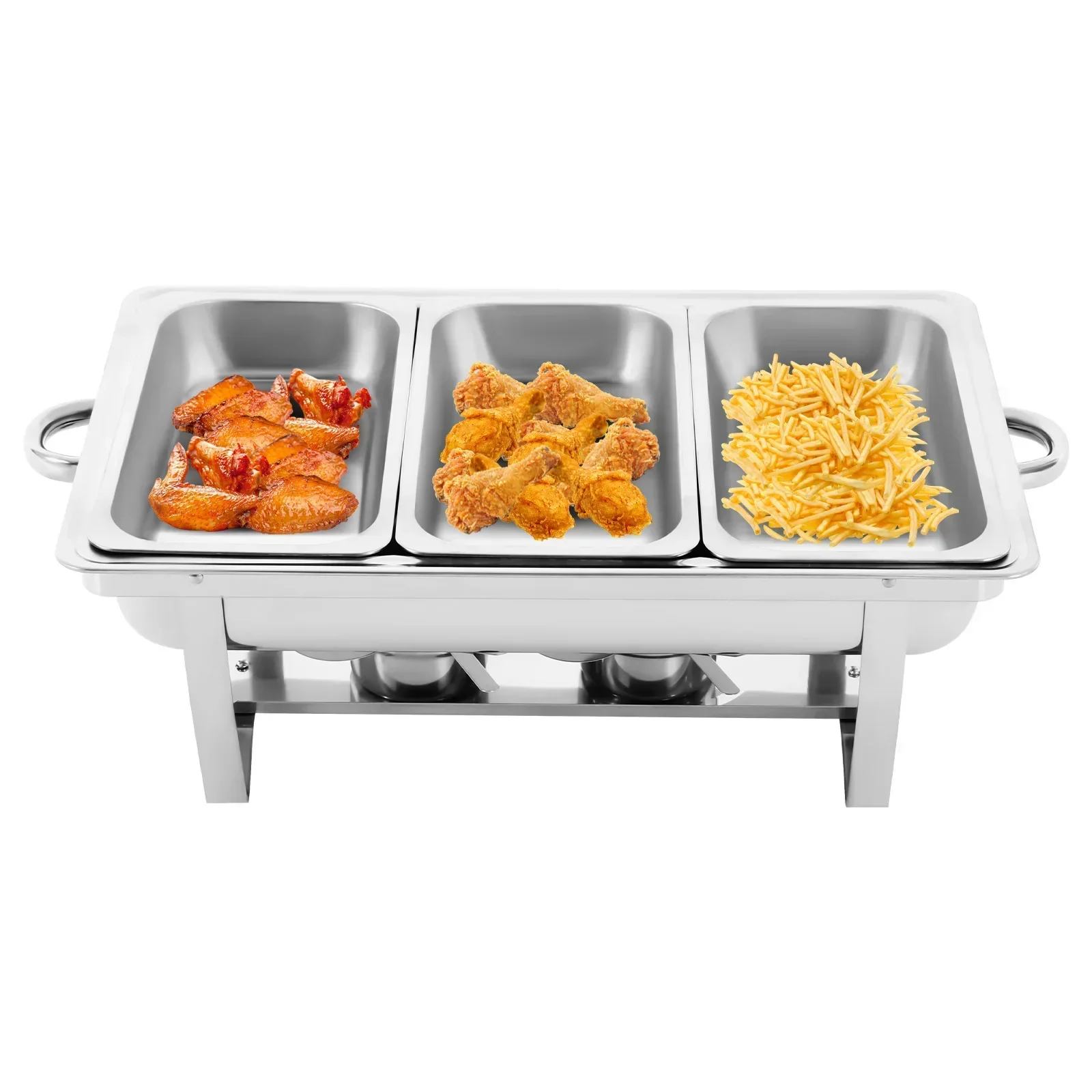 

7.5QT Stainless Steel Buffet Warmer,3-Compartment Rectangular Chafing Dish, with 2 Fuel Holders, Commercial Food Chafer Silver