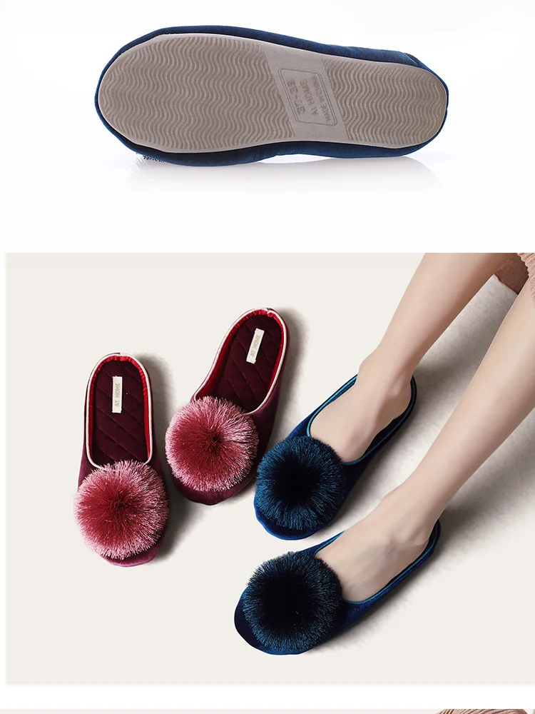 Pantuflas de casa para mujer, ideales para primavera y otoño, cálidas, con un diseño adorable y pompones, hechas de algodón, tipo sandalia, con suela antideslizante y suave, perfectas para usar en interiores y exteriores durante todo el año.