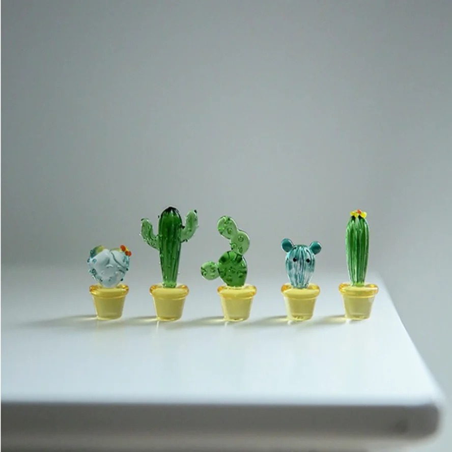 

1set/5pcs Creative Glass Cactus Craft Set Plant Gift Car Jewelry Ornament Car Center Console Small Ornament