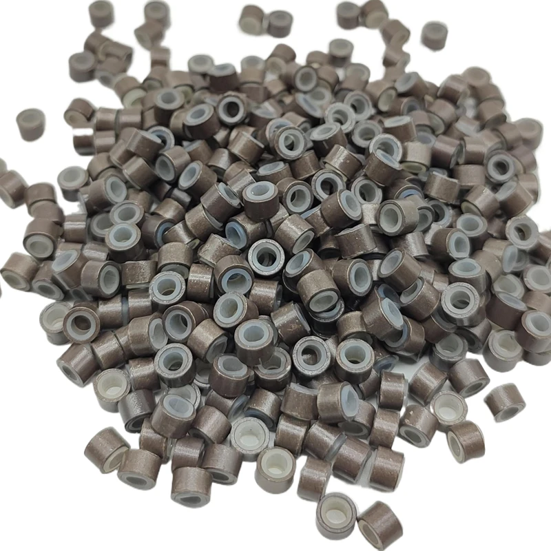 100Pcs Silicone Lined Micro Rings for Hair Extensions 5*3*3mm Aluminium Rings Hair Link Beads Hairdressing Accessories