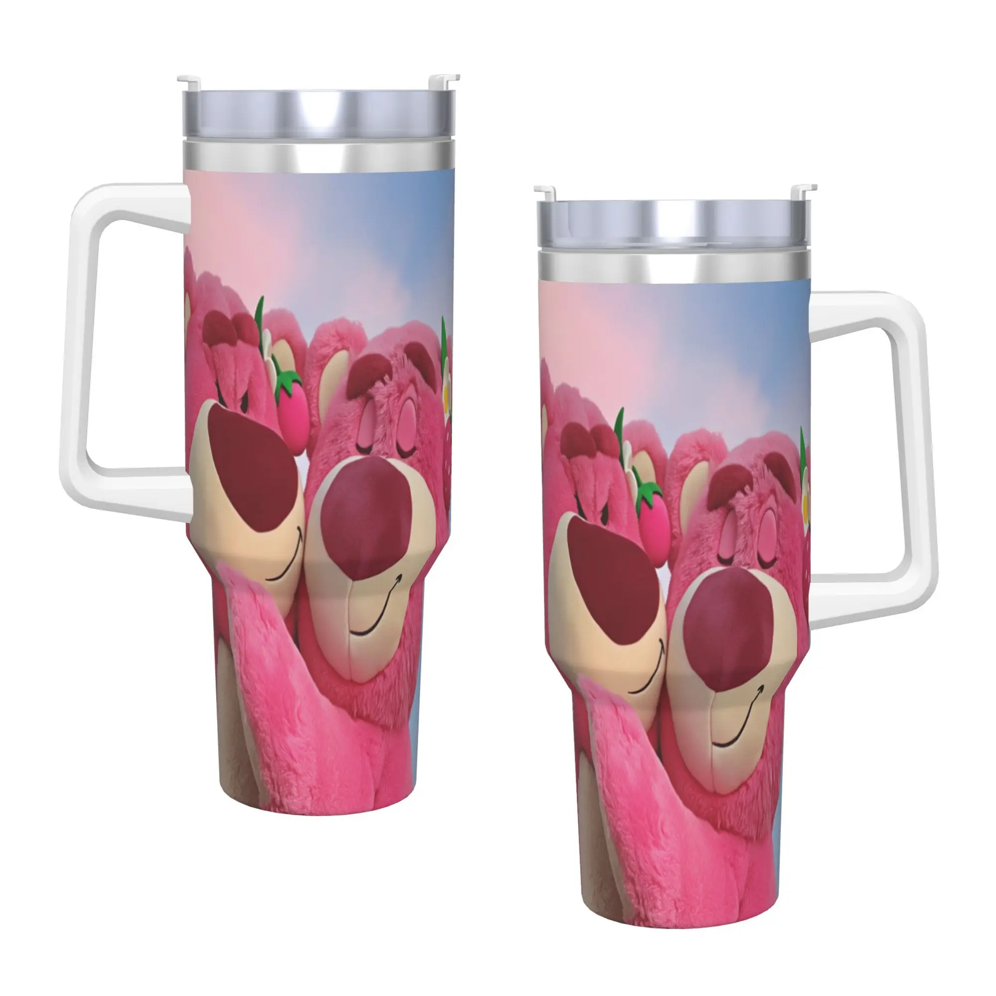

Стакан из нержавеющей стали Lotso, автомобильные кружки с розовым медведем и соломинкой, бутылка для воды для холодных напитков, герметичная большая кофейная кружка